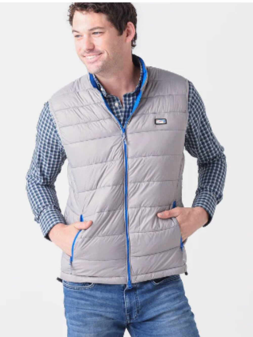 JOHNNIE-O Quilted HARWICH Nylon Poly Vest Full Zip Men's SMALL S Puffer grey